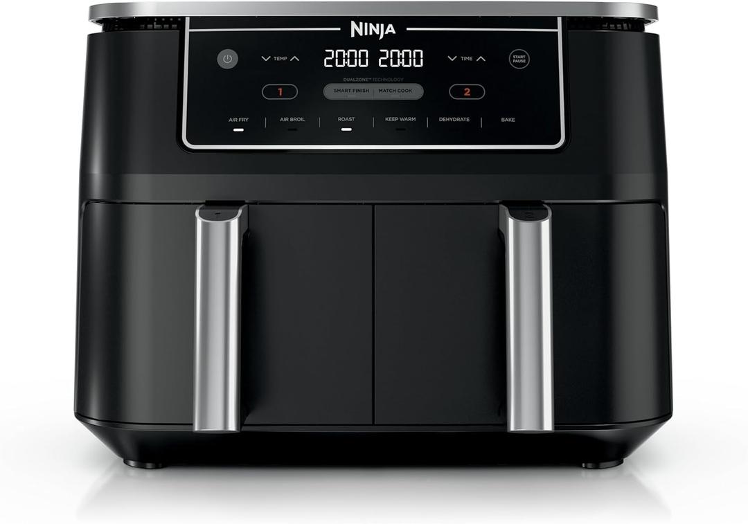 Ninja Foodi Air Fryer | 6-in-1 with 10-QT DualZone Baskets | Smart Finish to Cook 2 Foods at Once | Air Fry, Broil, Roast, Dehydrate, Keep Warm & Bake | 450 F |XL Capacity | Black | DZ302