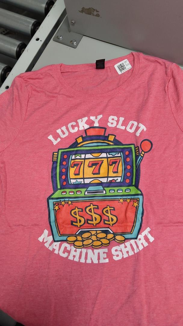Lucky Slot Machine Tee Casino Las Vegas Gambling T-Shirt M Pink