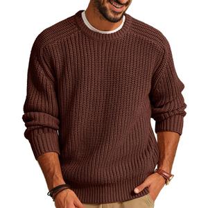 PJ PAUL JONES Mens Knit Textured Sweater Crewneck Casual Pullover Sweater Winter Warm Coffee XL