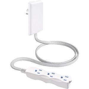 SURAIELEC 3FT Flat Extension Cord with Outlet Cover, 3 Outlets, Braided Flat Plug, 16 AWG Indoor Extension Cord for Compact Spaces, Home Office, ETL Listed