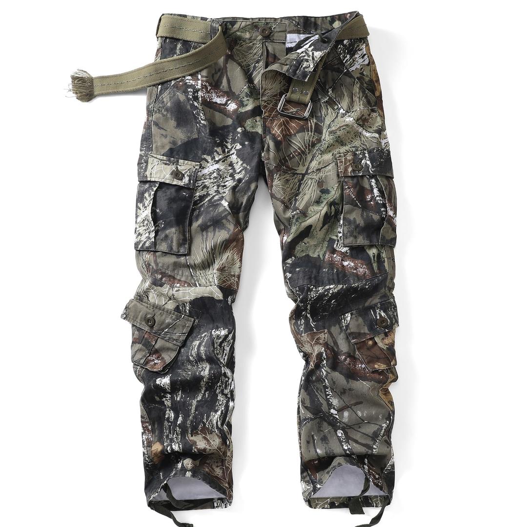 Men's Camo Cargo Work Pants Cotton Tactical Ripstop Casual Combat Pants with 8 Pockets, 42