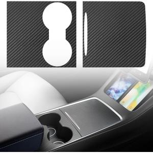 Farmogo Center Console Carbon Fiber Wrap Kit for Tesla Model Y 2020-2024 & Model 3 2021-2023 2PCS Center Console Cover Interior Decoration Wrap Kit for Tesla Model Y/3 Accessories (Matte Carbon Fiber)