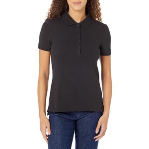 Amazon Essentials Women's Short-Sleeve Polo Shirt (X-Large, Black)