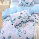 MUXHOMO Bed in a Bag Queen 7 Pieces, Queen Comforter Set Reversible Blue Botanical Flowers Design, Ultra Soft & Breathable Bedding Sets with Comforter, Sheets, Pillowcases & Shams