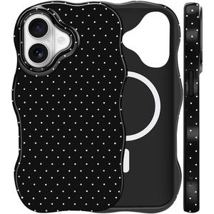 Magnetic for iPhone 17 Wave Polka Dot Phone Case, Black