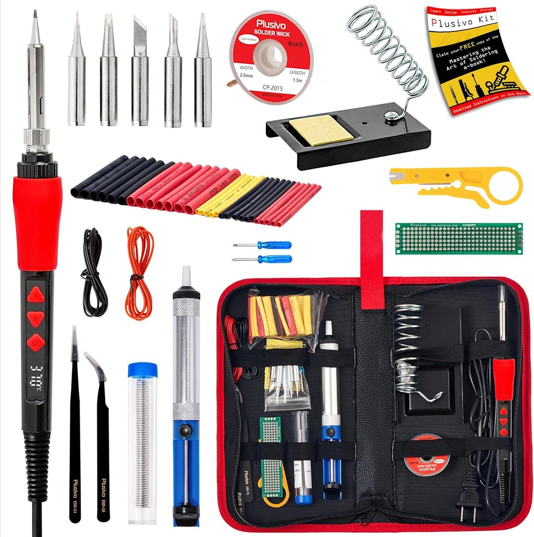 Soldering Iron Kit, 60W LED Display Digital Solder Pen, 5pcs Replaceable Tips, 21-in-1 Fast Heating with Solder Wire, Stand, Desoldering Pump, Wire Stripper, for Electronics Repair Hobby DIY 120V