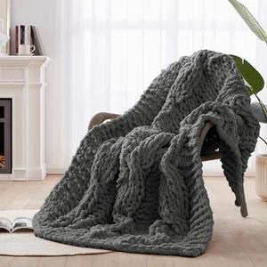 CLOUDS HUG Chunky Knit Blanket Throw - 100% Hand Knitted Chunky Throw Blanket for Couch, Thick and Warm Blanket for Winter, Dark Grey, 50x60 Inches