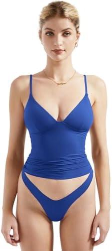 SUUKSESS Women Sexy Deep V Neck Sleeveless Fitted Basic Tops Y2K Tank Top Cami, XS, Royal Blue 