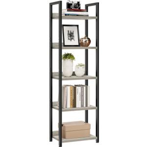NUMENN Narrow Bookshelf, 5 Tier Bookshelves, Home Office Bookcase Shelf Storage Organizer, Free Standing Storage Shelving Unit for Bedroom, Living Room and Home Office, Grey