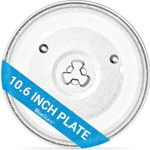 [2025 Updated] BlueStars Microwave Glass Plate 10.6"/27cm - Replaces GE WB48X26755 WB49X10185 Emerson 252100500497 Whirlpool WPW10551236 - Compatible for Panasonic Toshiba Galanz Farberware Magic Chef