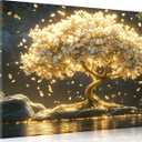 Abstract Tree Of Life Canvas Wall Art Elegant Gold Tree Of Life Wall Decor Picture Nature-Inspired Meditation Poster Print Painting for The Living Bedroom Room Office Meditation Room Home Decoration