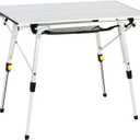 Portal Outdoor Folding Portable Picnic Camping Table with Adjustable Height Aluminum Roll Up Table Top Mesh Layer, Silver, Large-35.4"L x 20.9"W