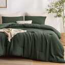 Bedsure Oliver Green Queen Bedding Comforter Set, Waffle Breathable Bedding Set, All Season Comforter with 3 Pieces, 1 Waffle Weave Comforter (90"x90") and 2 Pillowcases (20"x26")