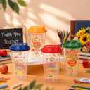 12 Set Teacher Appreciation Cups Bulk 16 oz Clear Teacher Plastic Coffee Cups with Strawless Sip Lids Thank You Double-sided Inspirational Tumbler Gift for End of Year Graduation Party Favor Supplies