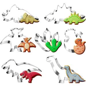 New Dinosaur Cookie Cutter Set - 7 Piece Stainless Steel Fun Dino Cookie Cutter for Kitchen, Baking, Dinosaur Birthday Party Supplies