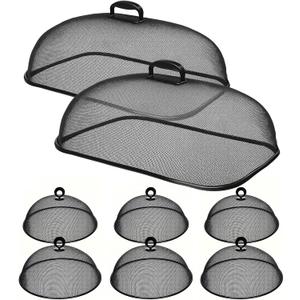 8 Pack Metal Mesh Screen Food Covers, 2 Large (18.5”) and 6 Small (11”) Sets, Reusable Metal Mesh Food Covers for Outdoors, Camping, Picnics and Parties