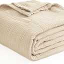 EMME Cotton Throw Blanket for Couch Soft Muslin Blankets 50"x60" Lightweight Breathable Blanket Light Tan All Season Gauze Blanket