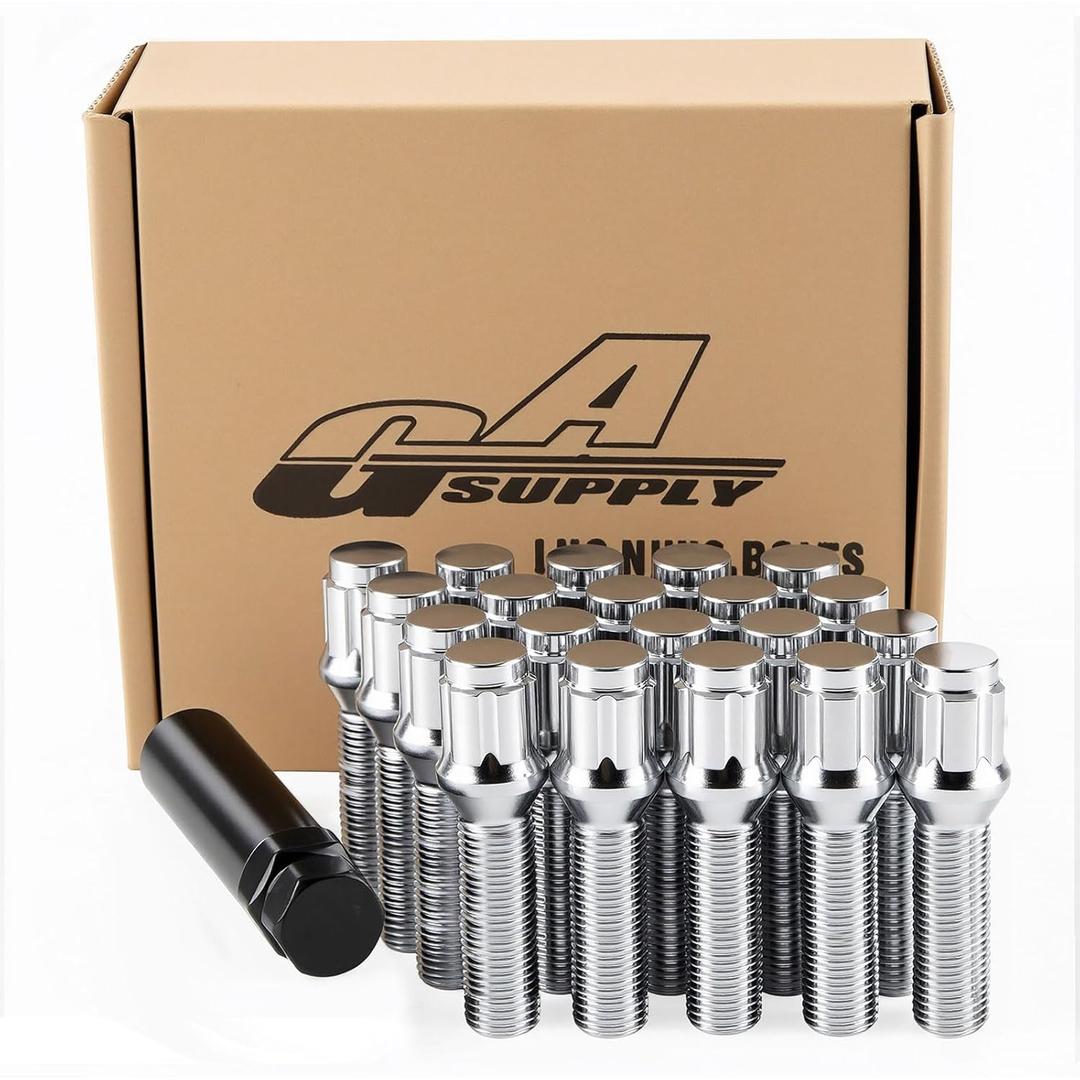 GAsupply M14x1.5 Lug Bolts 40mm Shank Fit for BMW x3 x5 Land Rover Range Rover, Chrome 14x1.5 Spline Lug Bolt Aftermarket Wheel Cone Seat (NOT OEM), 20pcs+1 Stock Stud Key