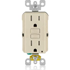 Leviton GFCI Outlet, 15 Amp, Self Test, Tamper-Resistant with LED Indicator Light, Protection from Electric Shock and Electrocution, GFTR1-T, Light Almond