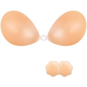 NONIO Adhesive Bra Strapless Sticky Invisible Push up Reusable Silicone The Best Off Backless Viscous for Women (US, Cup Band, D, Nude)