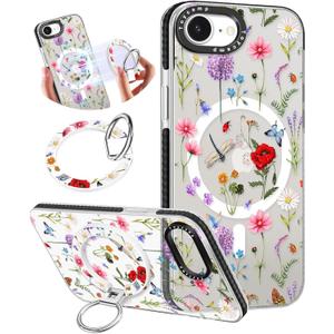Toycamp for iPhone 16e Case Compatible with Magsafe - Cute Design 360 Magnetic Ring Holder Stand Kickstand Funny Garden Girly Pretty Fashion TPU Phone Covers for Women Tenn Girls