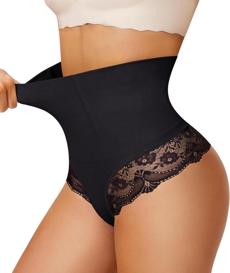 Nebility Tummy Control Shapewear for Women Thong Underwear High Waist Panties Seamless Briefs Compression Stomach Butt Shaper (Medium, Black High-waist(4 Bones))