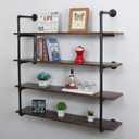 MBQQ Industrial Retro Pipe Shelf 48in 4 Tier Wall Mounted,Rustic Floating Shelves,Farmhouse Kitchen Bar Shelving,Home Decor Book Shelves,DIY Bookshelf Hanging Wall Shelves,Black