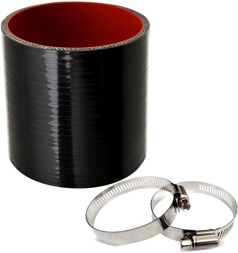 2.75" ID Straight Silicone Hose Coupler with 2 SS304 Worm Clamps, High Temp 4-Ply Reinforced 5MM Wall 3.0" Length(Qty 1) For Pipes Connecting Black