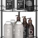 HuggieGems 4 Tier Floor Standing Corner Shower Caddy Organizer Shelf with Hooks, Bathroom Shelves Stand Rack, Matt Black