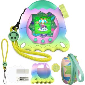 Jchphine Hard Case and Silicone Cover for Tamagotchi Paradise Electronic Pet, Protective Cases for Tamagotchi Paradise with Screen Protector and Lanyard (Rainbow)