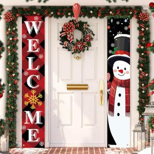 Christmas Decoration Merry Christmas Door Banner Porch Signs Welcome Banner for Home Holiday Winter Xmas Santa Backdrop Hanging Decor Yard Sign for Front Door Wall Cover Party Supplies Outdoor Indoor (Snowman)