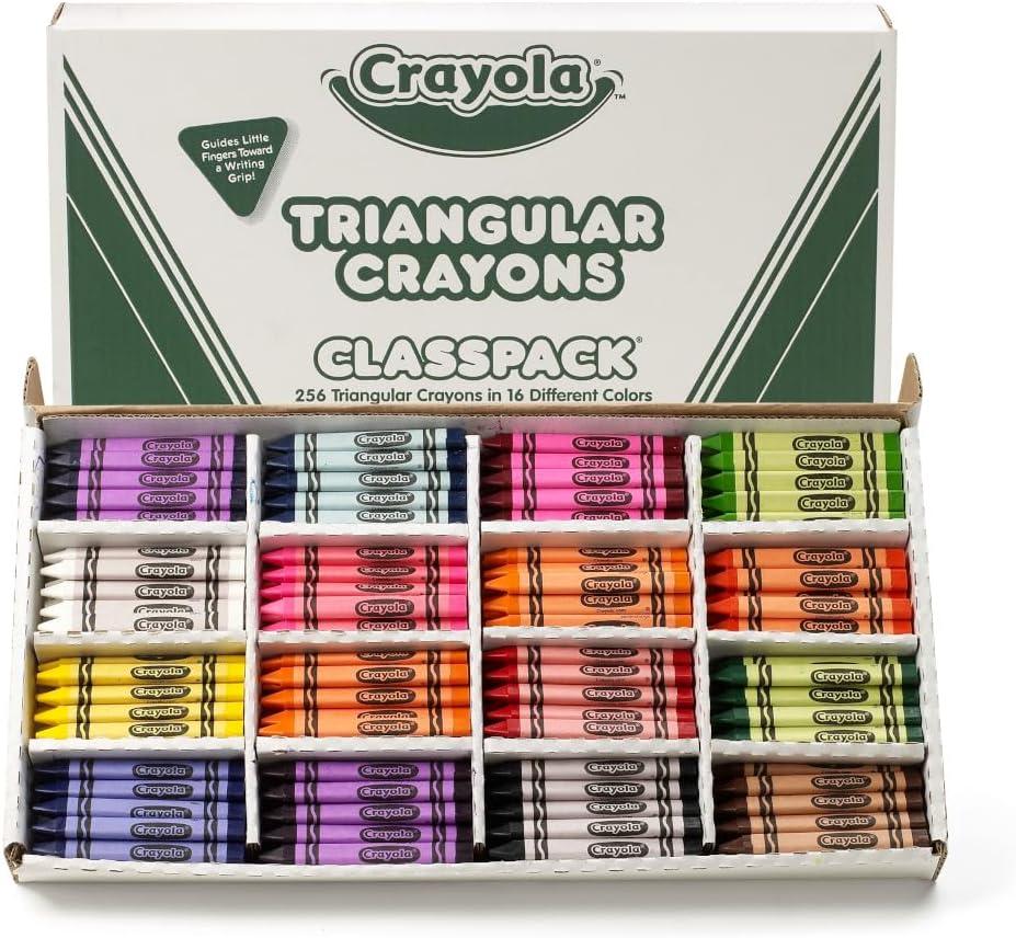 Crayola Triangular Crayon Classpack (256ct), 16 Assorted Toddler Crayons, Anti Roll, Bulk School Classroom Essentials, Preschool & Kindergarten Must Haves