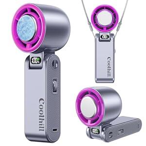 Coolhill Handheld Portable Fan with Ice Cooler: 100-Speed 5500mAh Rechargeable Handheld Fan, 12H Time Hand Cooling Personal Fans with 20000 RPM Air Turbo Tech for Travel Outdoor Grey