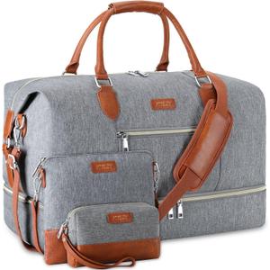 Weekender Bag for Women, Travel Duffel Bag Carry On Overnight Bag with Shoe Compartment Large Nylon Travel Weekend Tote Bag (1-Grey)