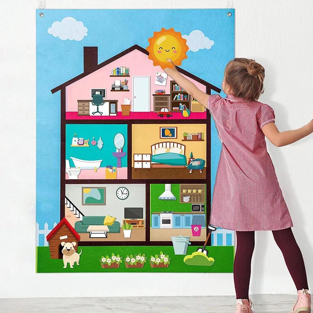 Room Decor Felt Story Board Set- 41x29 Inch Free Sticking Felt Board- Preschool Learning Activities for Ages 3+- Educational Sensory Toys for Toddlers- Wall-Mounted Emotional Skills Gift