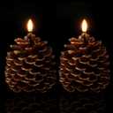 Homemory 2 Pcs LED Pine Cone Candles, Flameless Candles with 6H Timer, Battery Operated Flickering Candle, Real Wax Pinecone Candles for Christmas Indoor Decoration, Brown(D4.3 x H6 Inch)