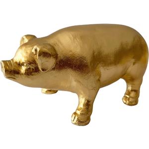 Golden Pig Statue, Animal Figurine Home Decor, Pig Sculpture for Home Office Desktop Bookshelf