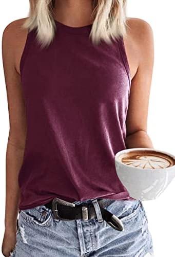 Langwyqu Womens' Crewneck Sleeveless Summer Casual Loose Fit Basic Shirt, M, Magenta