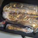 Gold E Flat Alto Saxophone Brass Engraved Eb E-Flat Natural White Shell Button Wind Instrument with Case Belt Brush