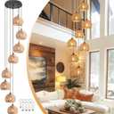 8-Light Woven Foyer Chandeliers for High Ceiling H100",8 Dome Boho Rattan Pendant Lights Farmhouse Ceiling Light,rustic Hemp rope Light Fixture For Living Room Hallway Staircase Entryway (Bulb Incl.)
