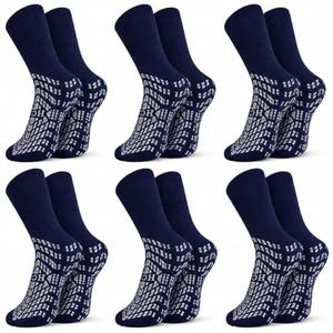 HCS Non-Slip Hospital Socks with Grips for Women & Men (6 Pairs) - 360 All-Around Tread Non-Slip Sock for Elderly/Seniors - Hospital Grip Socks, Fall Risk Patient Slippers (Navy, Regular)