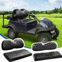 NOKINS 4PCS Golf Cart Seat Covers Kit, Front and Rear Seat Covers Fits Club Car Precedent Original Regular Seat Cushion, Club Car Vinyl Seat Covers Accessories, No Staples(Black&Black Stitch) (Fits Club Car Precedent Front and Rear)