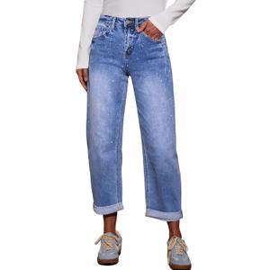Astylish Jeans for Women Straight Leg High Waisted Stretchy Bootcut Leg Jean Trendy 2025 Relaxed Fit Denim Pants (18, Beau Blue Rhinestone)