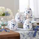 3 x Lyrow Easter Egg Candles for Decor, Chinoiserie Blue Bunny Votive Candles Vintage Unscented Smokeless Tealights for Party Decorations Table Home Gift Spring Celebration