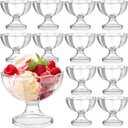 Set of 12 Ice Cream Bowl Set, 8 Ounce Plastic Dessert Bowls, Clear Footed Dessert Cups, Ice Cream Cups Bowls for Sundae, Milkshakes, Parfait, Pudding, Fruit