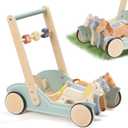 Giant bean Wooden Baby Push Walker for Boys Girls Ages 1-3, Galloping Ponies Push and Pull Activity Walker Adjustable Speed, Baby Push Walker Christmas Gift for Toddler Kids Motor Skills & Creativity