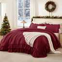 Andency Burgundy Twin Size Comforter Set(66x90Inch), 2 Pieces(1 Ruffle Comforter and 1 Pillowcase) Lightweight Fluffy Bedding Comforter Sets for Kids, All Season Soft Microfiber Bedding Set