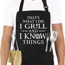 ALIPOBO BBQ Funny Apron for Men  - Chef Bib Apron with 2 Pockets, Adjustable Neck Strap and 40" Long Ties - Best for Kitchen Cooking, Grilling, Baking, Gardening - Black