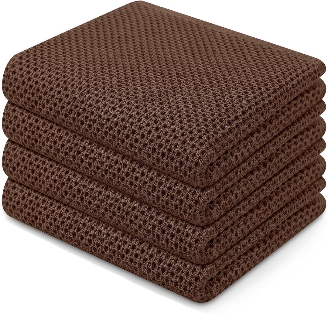 Homaxy 100% Cotton Waffle Weave Kitchen Dish Towels, Ultra Soft Absorbent Quick Drying Cleaning Towel, 13 x 28 Inches, 4-Pack, Coffee