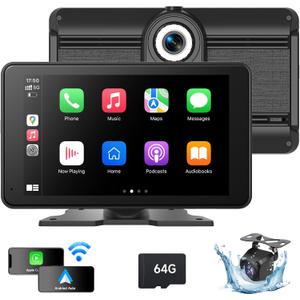 Portable Wireless Carplay Screen for Car, 4K HD A-pple CarPlay & Android Auto Touchscreen with Backup Camera/Mirror Link/Car Audio Receivers/Bluetooth/Siri/GPS Navigation-7 Inch (Medium)